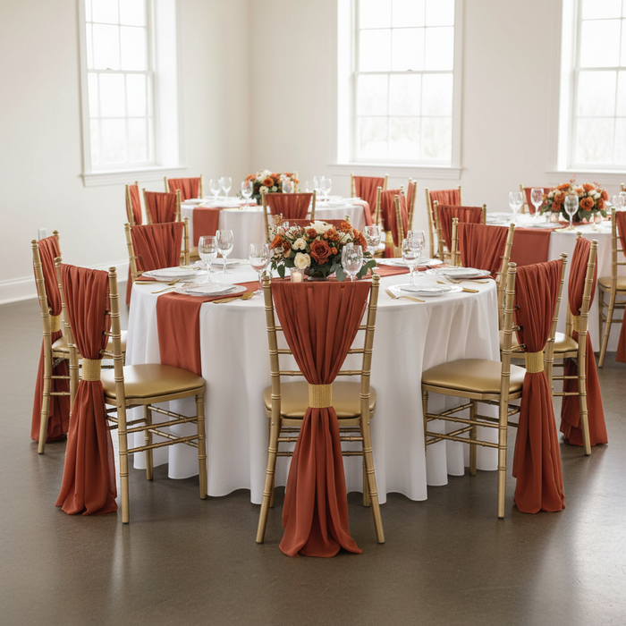 5pcs Pack of Chiffon Chair Sashes/Ties 19" x 72" - Rust.