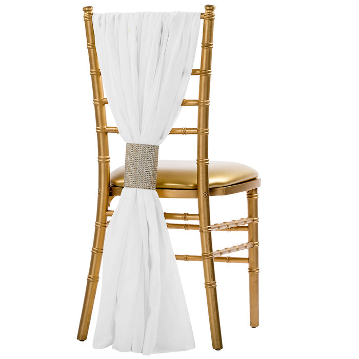 5pcs Pack of Chiffon Chair Sashes/Ties - White - CV Linens