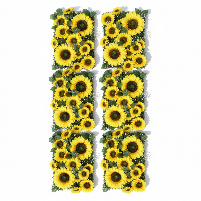 Premium Artificial Sunflower Wall Backdrop Panel bird's eye view overhead shot