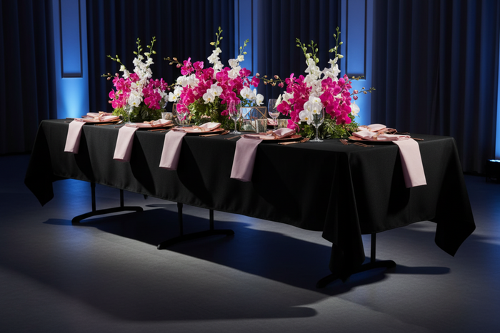 luxury gala with 60"x102" Rectangular Premium Polyester Tablecloth - Black