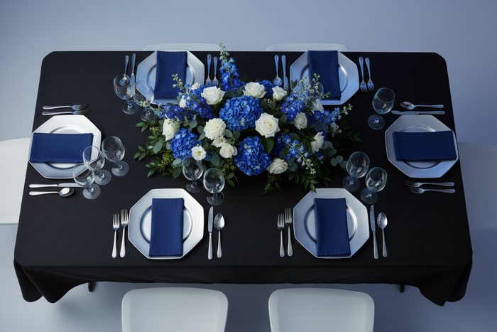 top view of 60"x102" Rectangular Premium Polyester Tablecloth - Black