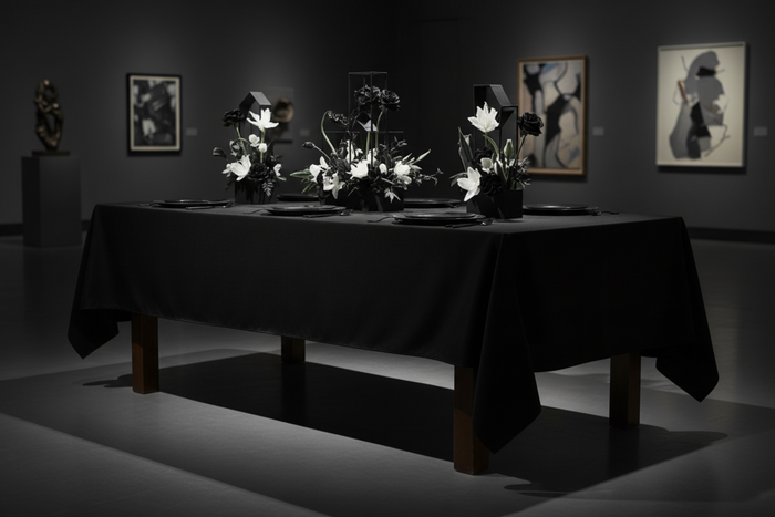art gallery gala with 60"x102" Rectangular Premium Polyester Tablecloth - Black
