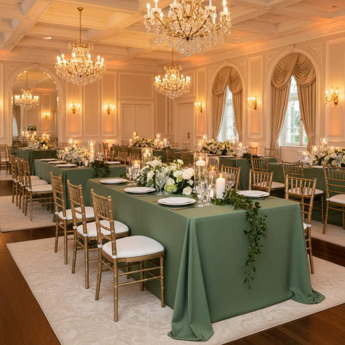 Indoor Wedding Reception – Willow Green 90x132 Premium Polyester Tablecloth