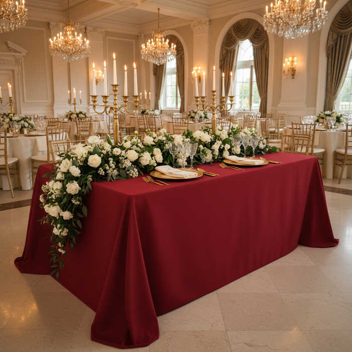 detail of 90"x156" Rectangular Oblong Premium Polyester Tablecloth - Apple Red