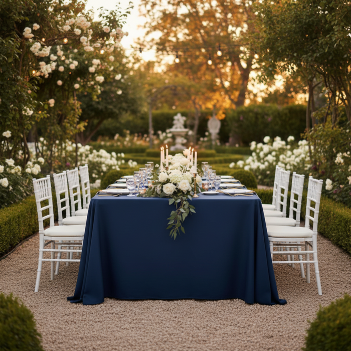 Outdoor Wedding Reception – Navy Blue 8ft Premium Polyester Tablecloth
