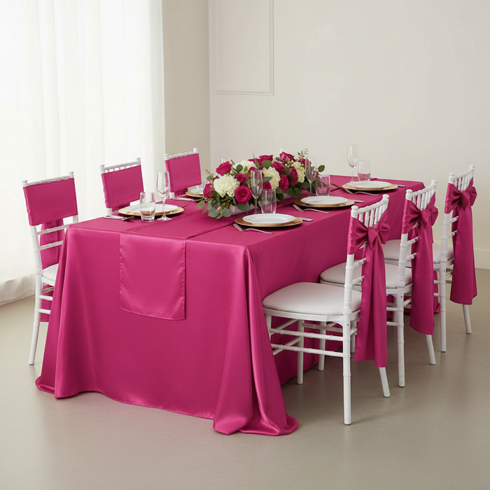 90"x156" Rectangular Satin Tablecloth - Fuchsia.