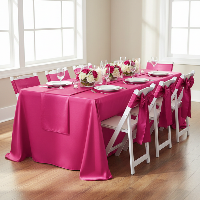 90"x156" Rectangular Satin Tablecloth - Fuchsia.
