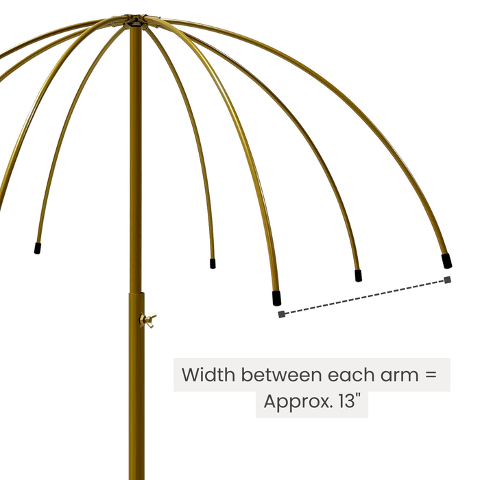 Adjustable Umbrella Centerpiece Stand infographic showing 13" width between each arm