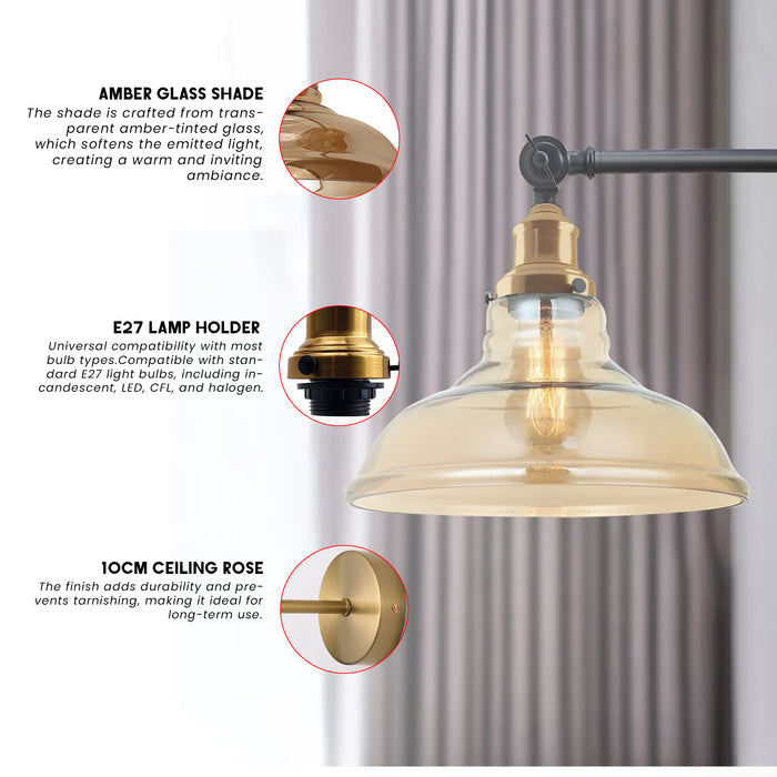 Amber Glass Shade Modern Wall Light~2696
