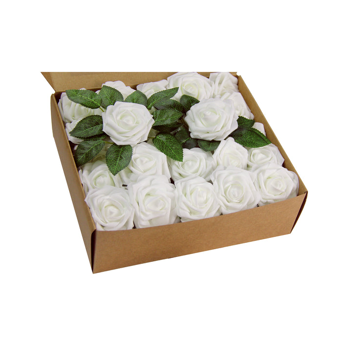 Artificial DIY Foam Rose Stems (50 pcs) - White - CV Linens