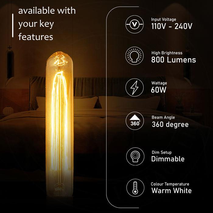 B22 60W T130 Dimmable Filament Vintage Light Bulb~3235