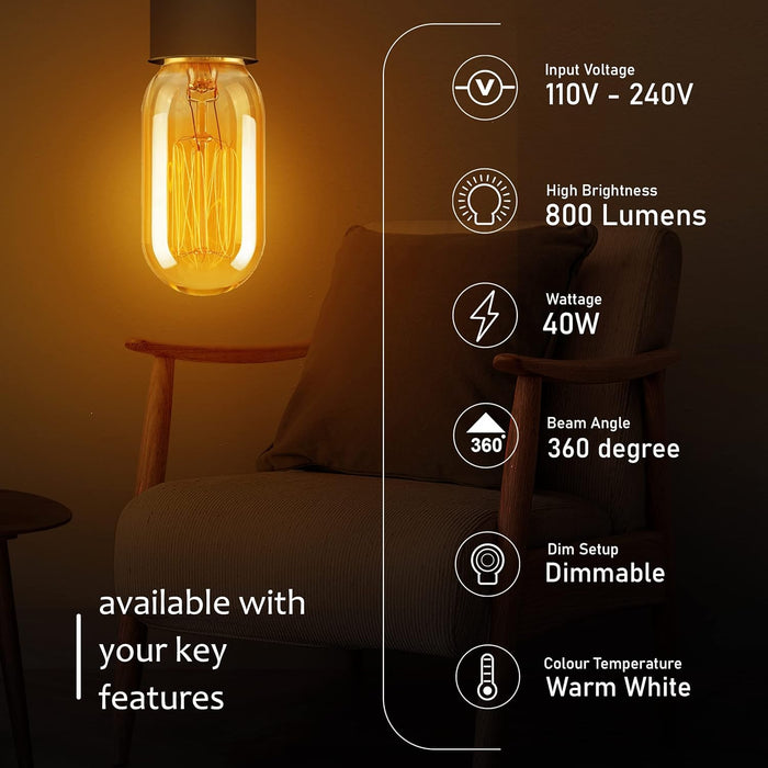 B22 Light Bulb T45 60W Dimmable Filament Style ~3231