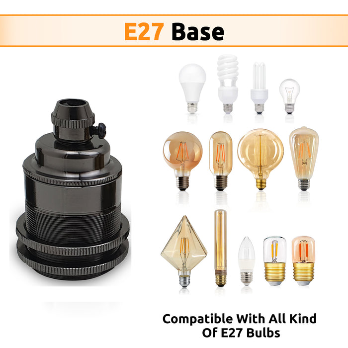 Black E27 Base Screw Thread Bulb Socket Lamp Holder~2743