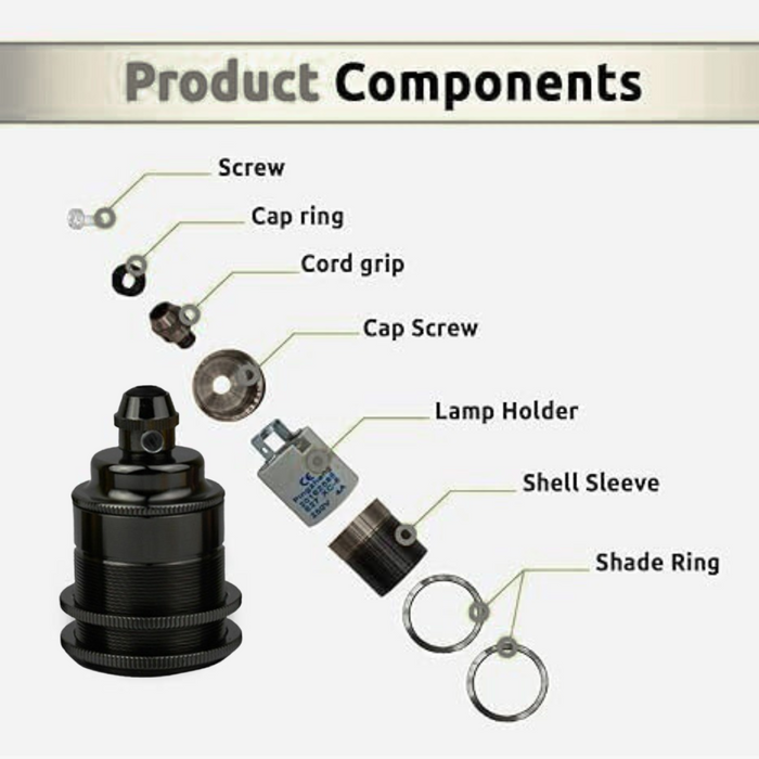 Black E27 Base Screw Thread Bulb Socket Lamp Holder~2743