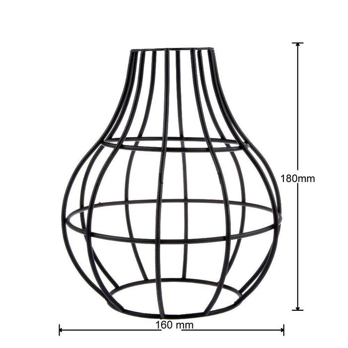 Industrial black metal vase cage lampshade for pendant lights on white background