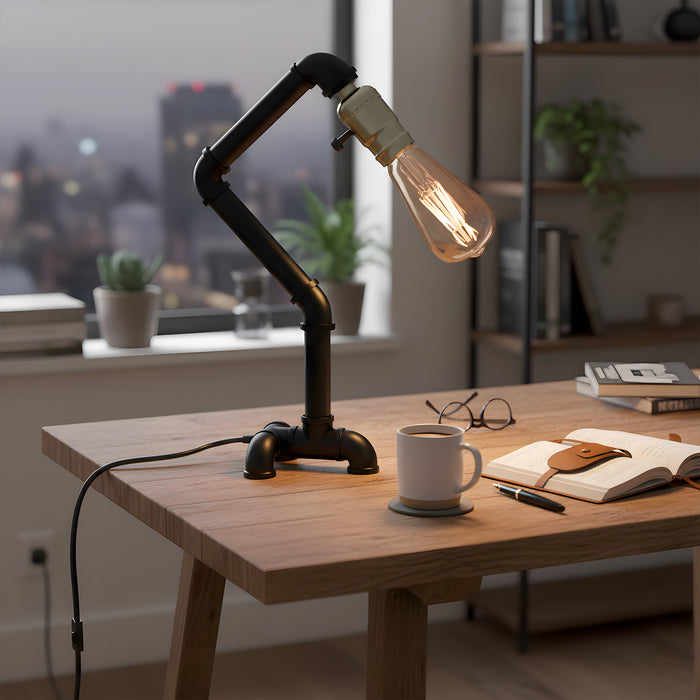 Black Vintage  Style Steel Pipe Desk Table Lamp Light~2838