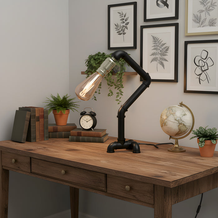 Black Vintage  Style Steel Pipe Desk Table Lamp Light~2838