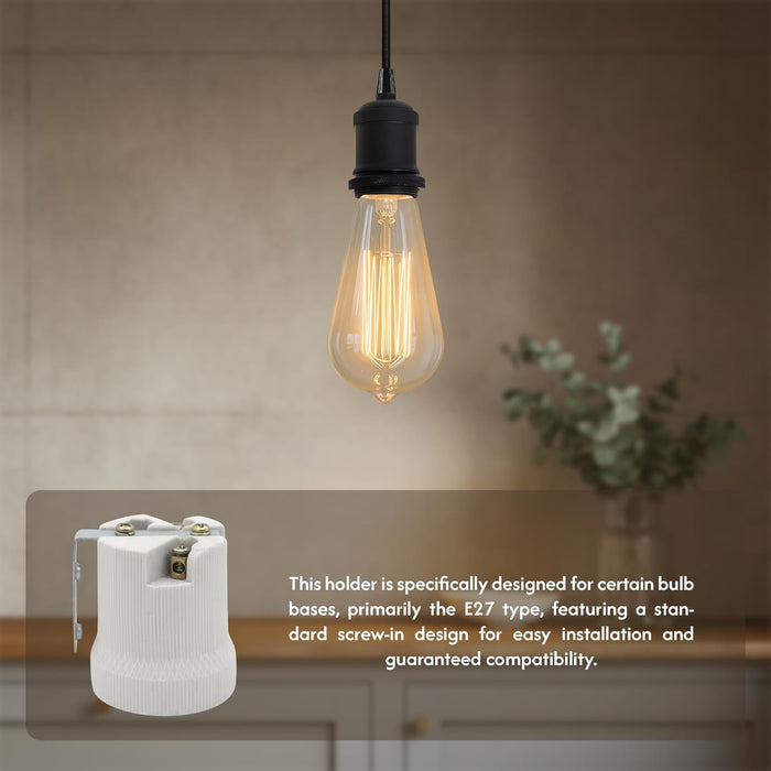 Ceramic Porcelain E27 Lamp Holder White Screw In Light Bulb Socket ~2962