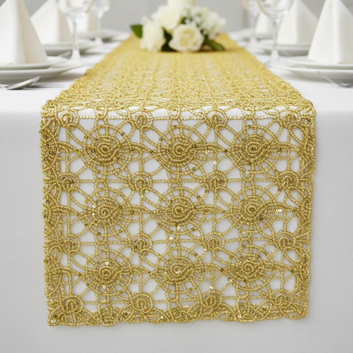 Chemical Lace Table Runner - Gold Close-Up Mockup