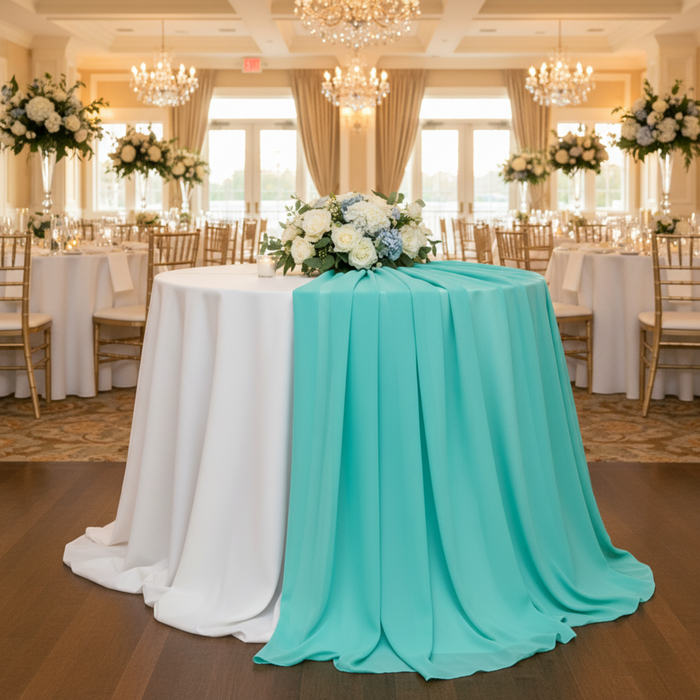Indoor Wedding Reception with Turquoise Chiffon