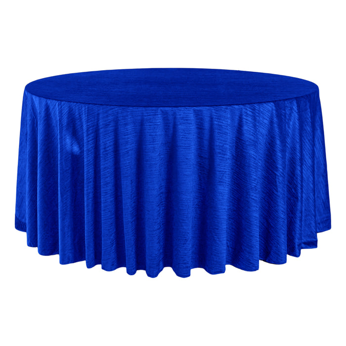 Crinkle Velvet 132" Round Tablecloth Royal Blue front view
