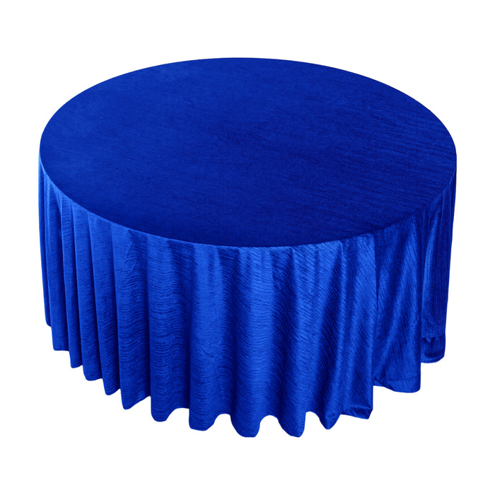 Crinkle Velvet 132" Round Tablecloth Royal Blue top view