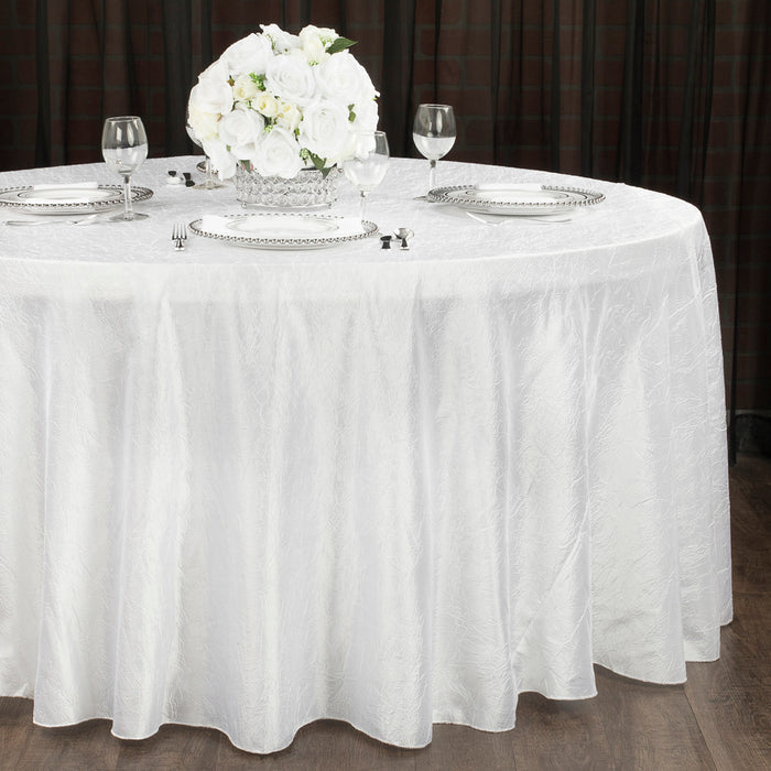 Crushed Taffeta 120" Round Tablecloth - White - CV Linens