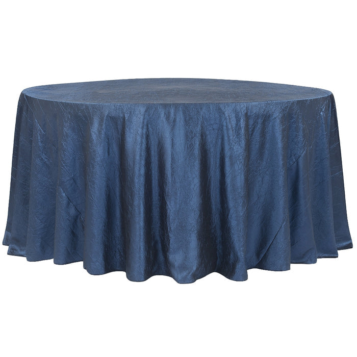 Crushed Taffeta 132" Round Tablecloth - Navy Blue - CV Linens