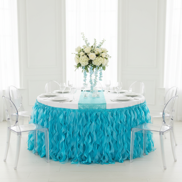 Curly Willow 17ft Table Skirt - Aqua Blue.