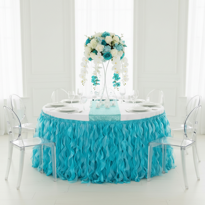 Curly Willow 17ft Table Skirt - Aqua Blue.