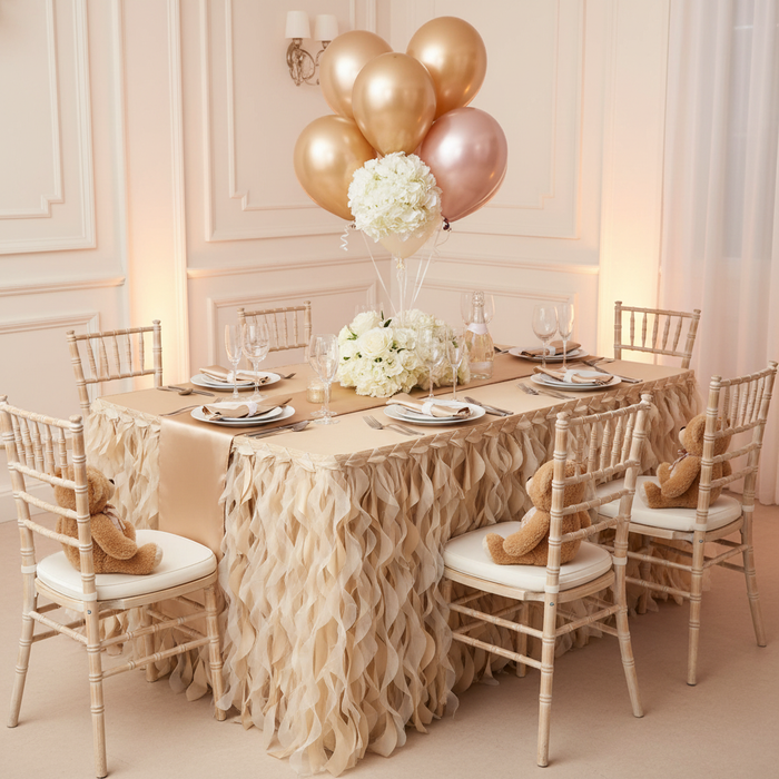 Curly Willow 17ft Table Skirt - Champagne.