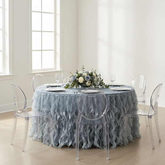Curly Willow 17ft Table Skirt - Dusty Blue.