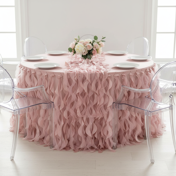 Curly Willow 17ft Table Skirt - Dusty Rose/Mauve.