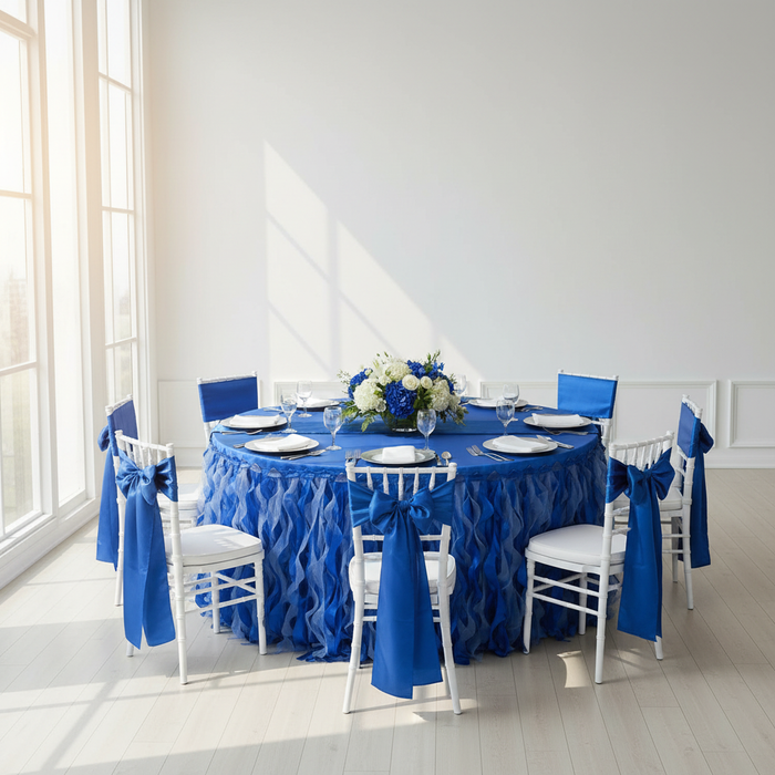 Curly Willow 17ft Table Skirt - Royal Blue.