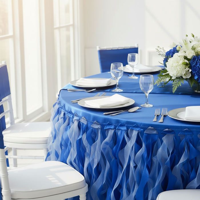 Curly Willow 17ft Table Skirt - Royal Blue.