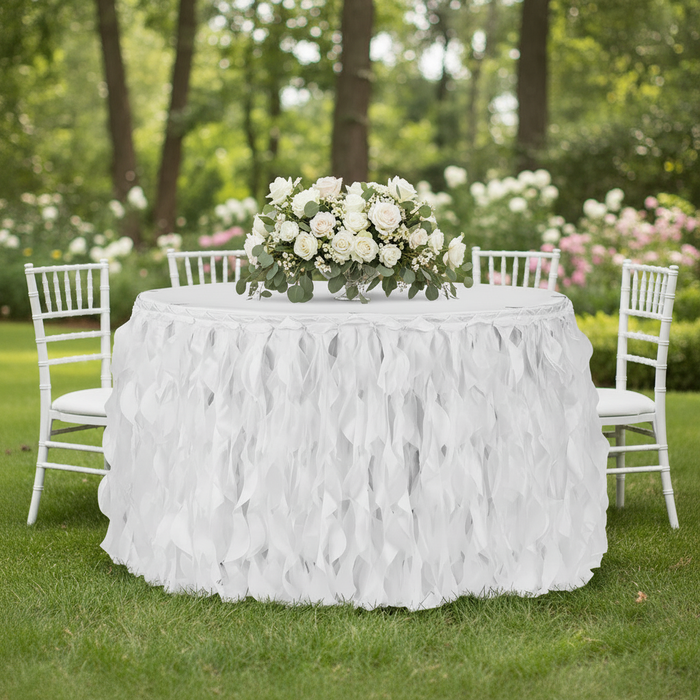 Curly Willow 21ft Table Skirt - White | tablecloth | flower centerpiece |