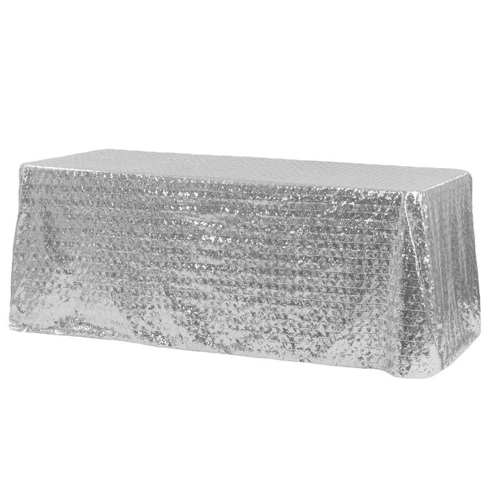 Diamond Glitz Sequin Rectangular Tablecloth 90"x156" - Silver - CV Linens