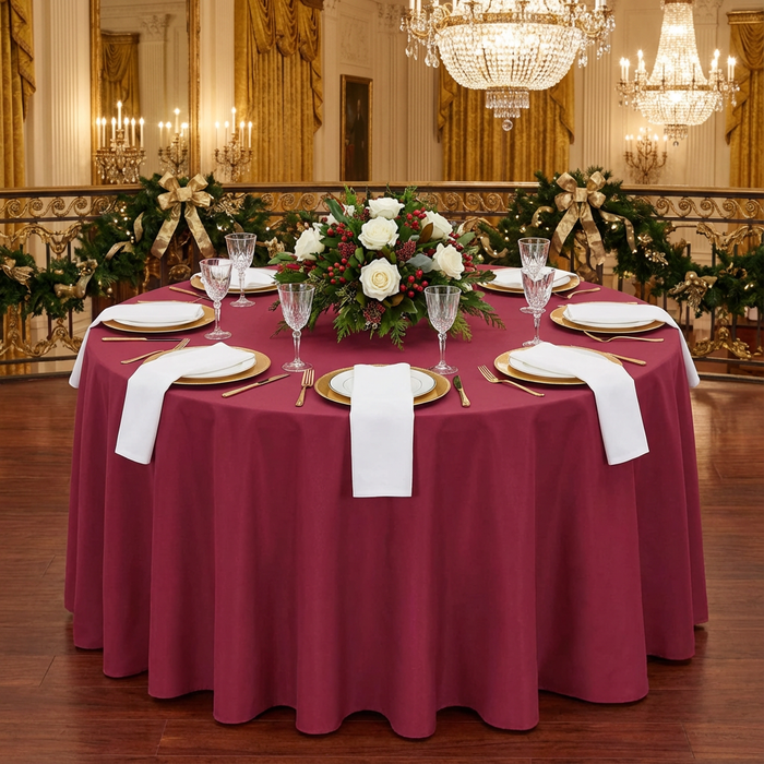 Economy Polyester Tablecloth 108" Round - Apple Red - CV Linens