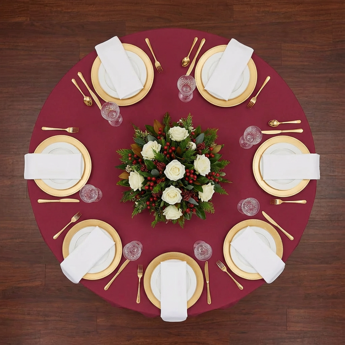 Economy Polyester Tablecloth 108" Round - Apple Red - CV Linens