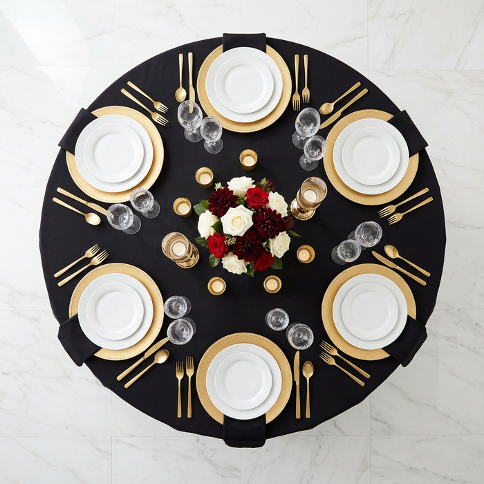 Economy Polyester Tablecloth 108" Round - Black - CV Linens