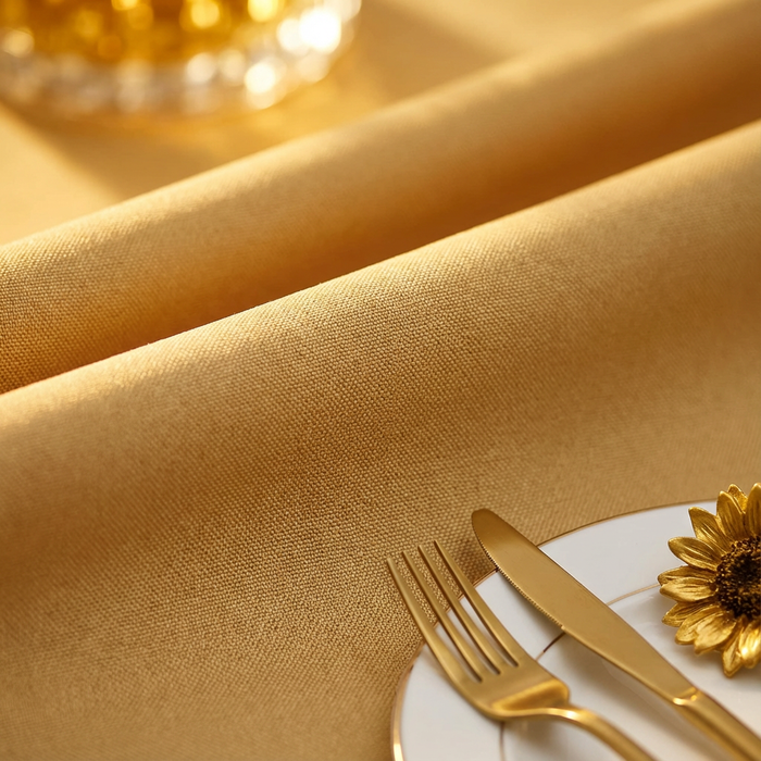 Economy Polyester Tablecloth 108" Round - Gold - CV Linens