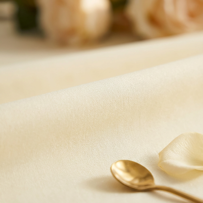Ivory Economy Polyester Tablecloth Round Size: 120 in | Wedding | Event | Wholesale by CV Linens