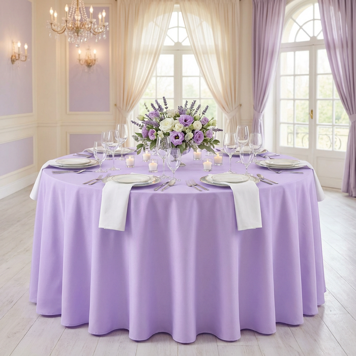 Lavender Economy Polyester Tablecloth Round Size: 120 in | Wedding | Event | Wholesale by CV Linens