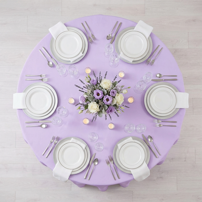 Lavender Economy Polyester Tablecloth Round Size: 120 in | Wedding | Event | Wholesale by CV Linens