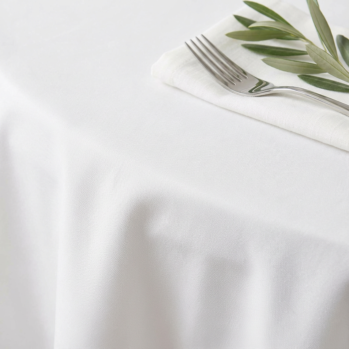 White Economy Polyester Tablecloth Round Size: 120 in | Wedding | Event | Wholesale by CV Linens