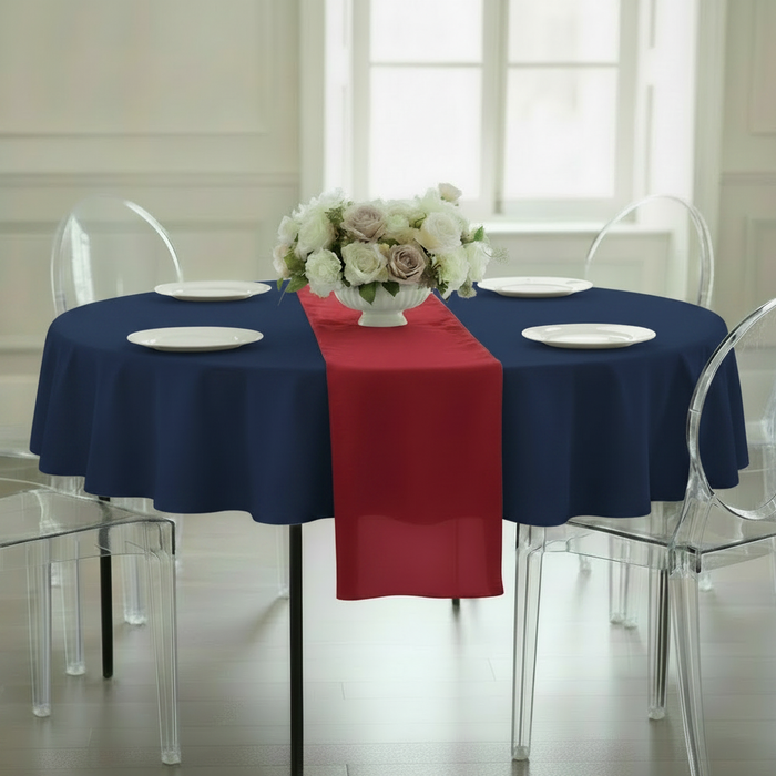 Economy Polyester Tablecloth 90" Round - Navy Blue.