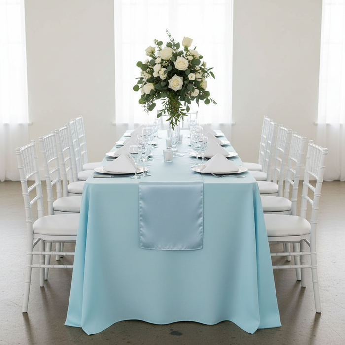Economy Polyester Tablecloth 90"x132" Oblong Rectangular - Baby Blue.
