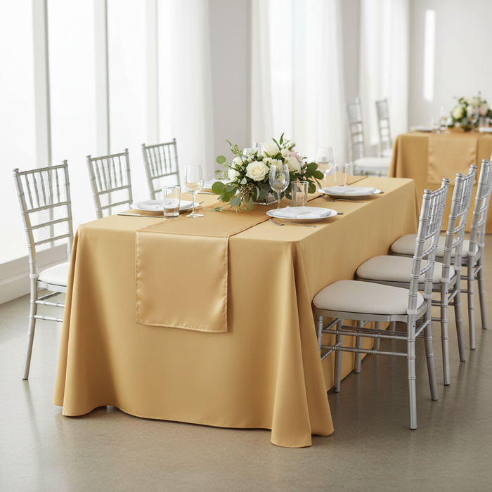 Economy Polyester Tablecloth 90"x132" Oblong Rectangular - Gold.