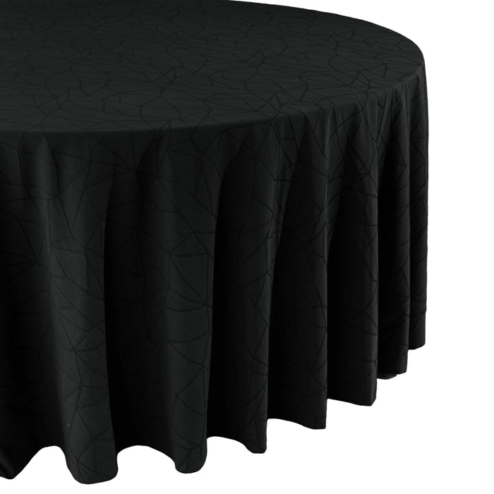 Embossed Geometric Jacquard 132" Round Tablecloth Black side view