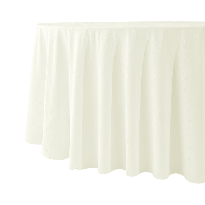 Embossed Geometric Jacquard 132" Round Tablecloth Ivory side view